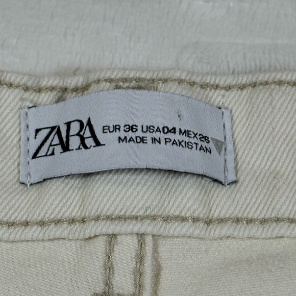 Zara Womens Straight Leg Jeans Ivory Cream High Waisted Raw Hem Button Fly Sz 4 - Picture 12 of 13